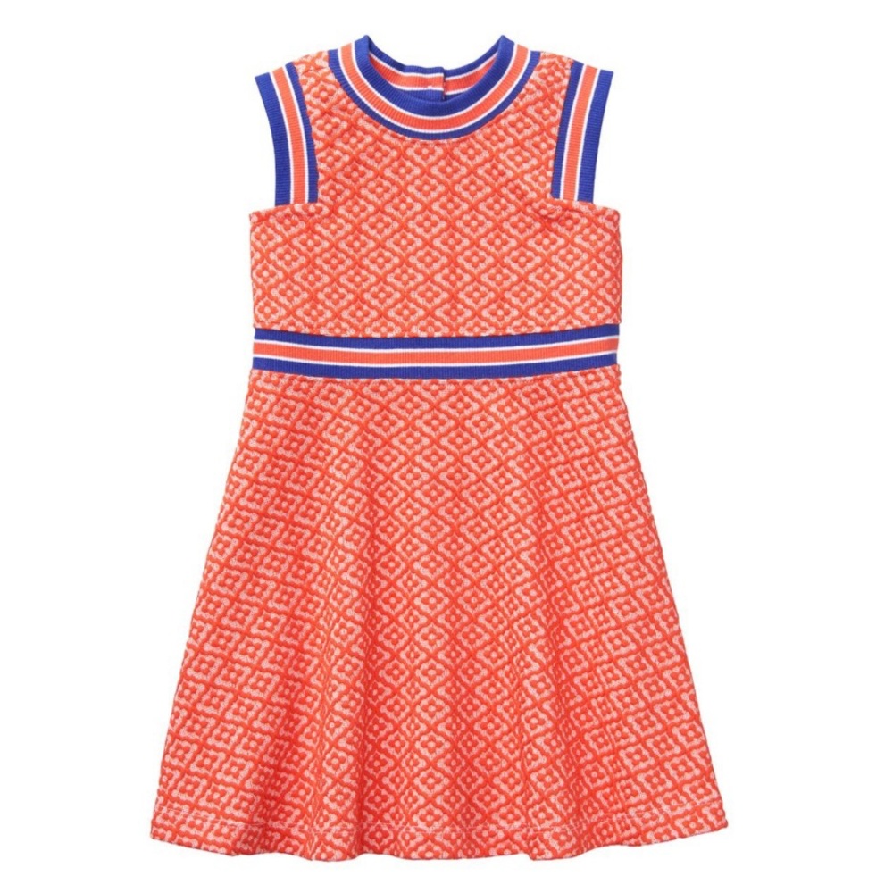 JANIE AND JACK Geo Jacquard Dress Sz 3 Orange Blue White Knit JJ Sport NWOT